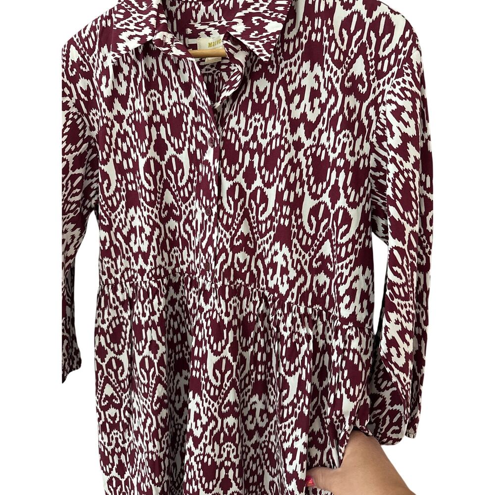 Anthropologie Maeve The Bettina Cotton Shirt Dress Wine White Print Size Small - Picture 7 of 10